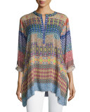 Dex Split-Neck Printed Tunic, Multi