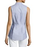 Lace-Up Oxford Shirting Top, Blue