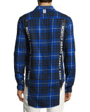 Logo Suspender Plaid Flannel Shirt, Blue
