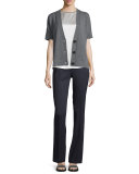Short-Sleeve Oversized Boxy Cardigan, Gray
