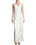 Sleeveless Crepe Column Gown, Ivory