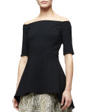 Off-The-Shoulder Half-Sleeve Peplum Top, Black