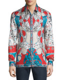 Baroque & Star Printed Long-Sleeve Silk Shirt, Red/Blue