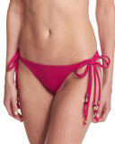Double-Tie Solid Swim Bottom, Dahlia