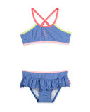 Jewel Cove Colorblock Bikini, Denim Blue, Size 2-7