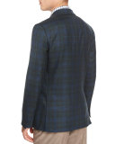 Plaid Cashmere-Blend Two-Button Sport Coat, Aqua