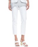 Washable Stretch-Crepe Ankle Pants, White
