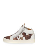 Men's Camouflage Canvas Mid-Top Sneaker, White/Brown