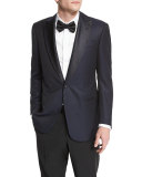 G-Line Jacquard Satin-Lapel Evening Jacket, Black/Navy