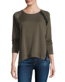 Darcey Lace-Up Sweatshirt, Army Green/Black