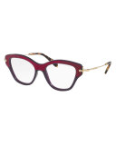 Velvet-Trim Cat-Eye Optical Frames, Dark Purple