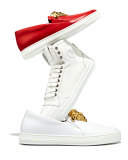 Leather Slip-On Sneaker with Golden Medusa Head, White