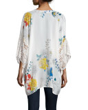 Tie-Front Eyelet-Sleeve Kimono Jacket, Multi