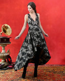 Sleeveless Lace High-Low Cocktail Dress, Black/Sesame