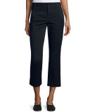 Flat-Front Cropped Chino Pants, Khaki