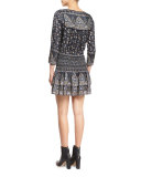 Makai Printed Silk Boho Dress, Shadow Blue