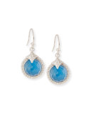 12mm New World Milky Blue Quartz Triplet Round Drop Earrings with Diamonds