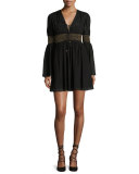 Laurel Smocked Chiffon Mini Dress, Black