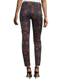 Rose-Print Skinny Jeans, Rouge/Black