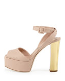 Lavinia Leather Platform Sandal, Nude