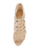 Donata Crystal Suede 90mm Sandal, Soft Beige