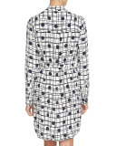 Long-Sleeve Polka-Dot Shirtdress, Caviar
