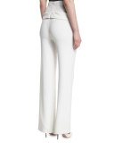 High-Waist Folded-Pleat Wide-Leg Pants, White