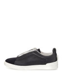 Couture Triple-Stitch Leather & Suede Low-Top Sneaker, Navy