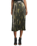 Floral Metallic Midi Skirt, Olive