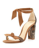 Clarita Suede & Python 90mm Sandal, Beige