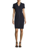 Zip-Front Short-Sleeve Sheath Dress