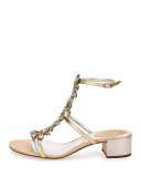 Jeweled Snakeskin T-Strap Sandal