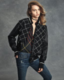 Edith Windowpane Varsity Jacket, Black/White