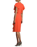 Ruffled Short-Sleeve Cocktail Dress, Coral 