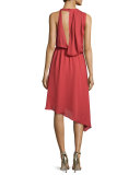 Sleeveless Asymmetric Silk Dress, Red Rose