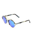 Milan II Round Iridescent Sunglasses, Horn/Blue