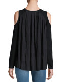 Vera Pleated-Hem Cold-Shoulder Top, Black
