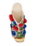 Ellis Embroidered Leather Mule, Beige