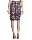 Wildflower Embroidered Denim Skirt, Blue