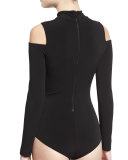 Suzi Cold-Shoulder Ponte Bodysuit, Black