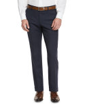 Genesis Grid Flat-Front Trousers, Navy