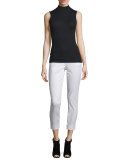 Stretch Twill Cropped Slim-Fit Pants, White