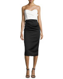 Satin Two-Tone Sweetheart Sheath Dress, Ivory
