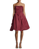 Strapless Ruched Cocktail Dress, Bordeaux
