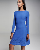 Diamond Laser-Cut Long-Sleeve Dress, Lapis