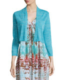 3/4-Sleeve Cropped Cocoon Cardigan, Turquoise