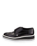 Platform Brogue-Trim Leather Oxford, Nero