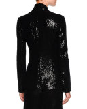 Sequined One-Button Tuxedo Jacket, Black