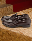 Kiltie Leather Penny Loafer W/Fringe, Brown