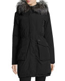 Fur-Lined Military Parka, Black